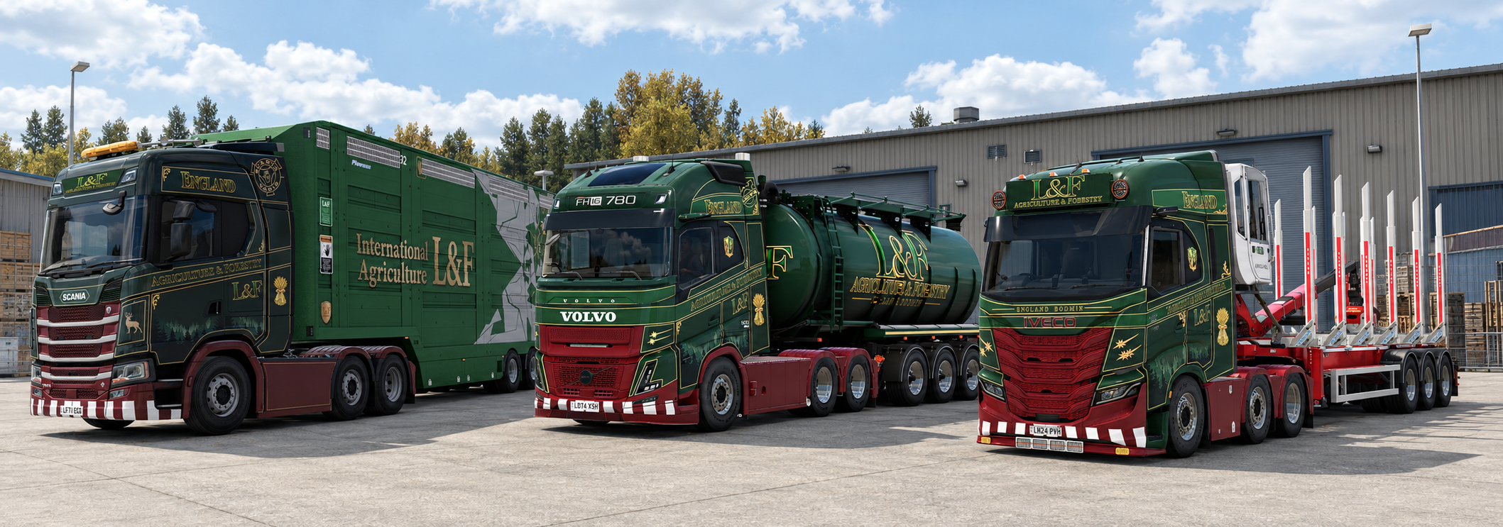 L&F Agriculture and Forestry trucks outside the depot
